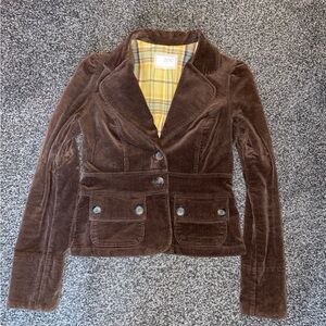 Y2K Zinc Corduroy Dark Brown Blazer Puff Shoulder Cropped Size Medium